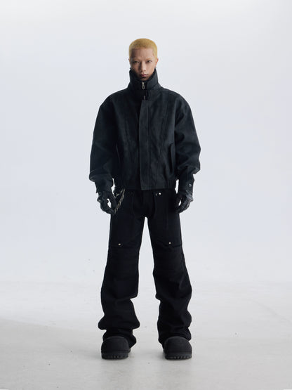 Belt Patchwork Fur Collar PU Leather Jacket WN20815