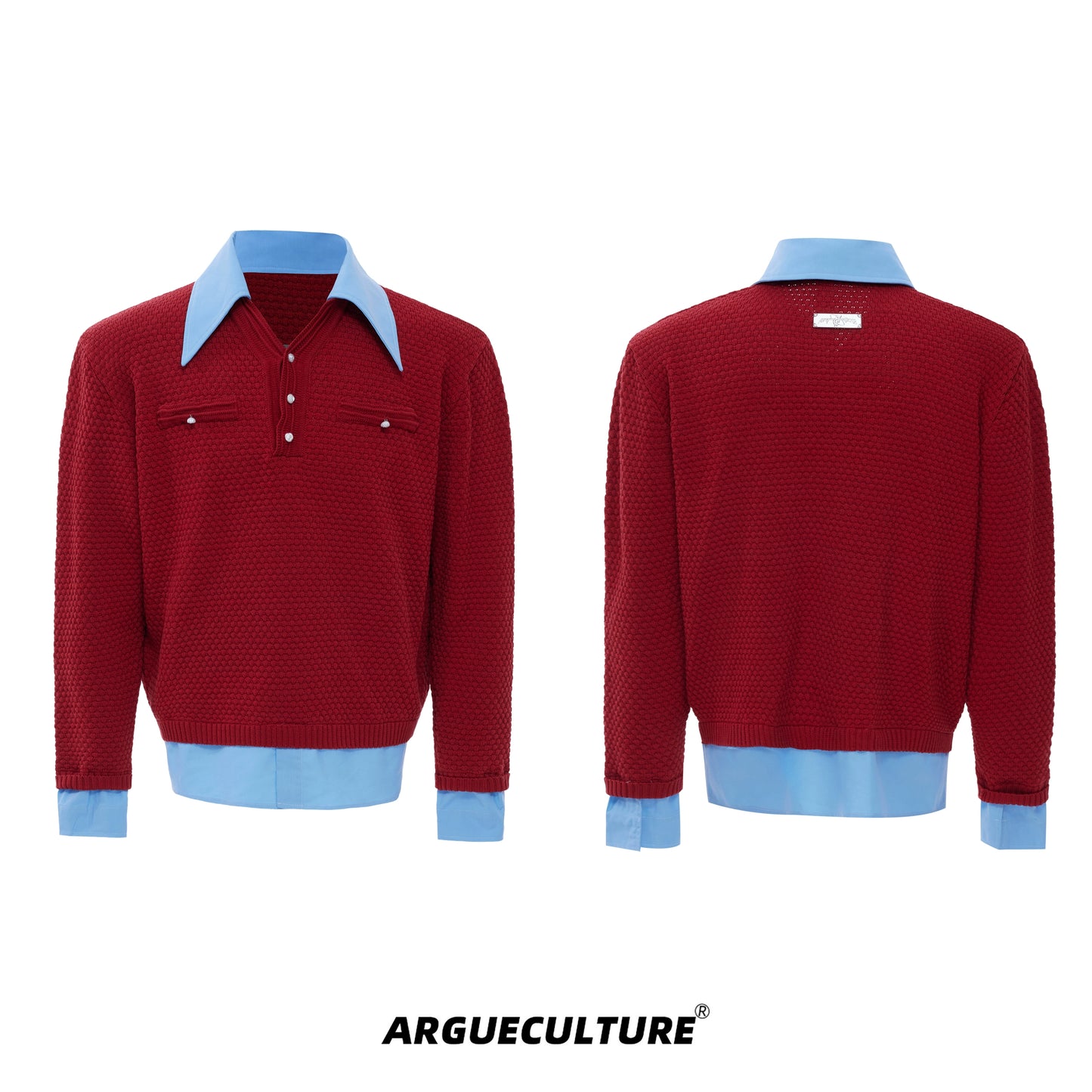 Fake Layered Contrast-Collar Splicing Knit Sweater WN21224