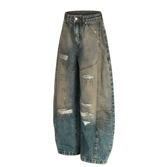Washed Deconstruction Barrel Denim Jeans WN26067