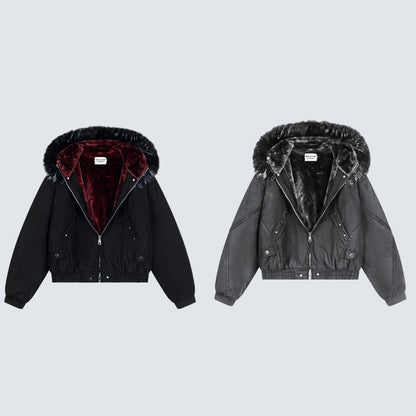 Fake Fur Collar Oversize Short Puffer Jacket WN27826