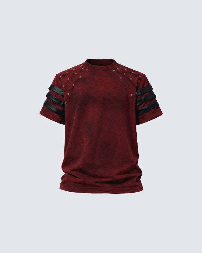 Studs Detail Strap Short Sleeve T-Shirt WN28021
