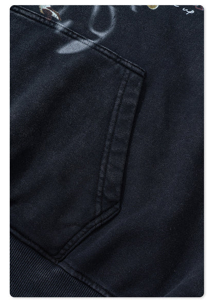 Washed Oversize Skateboard Print Hoodie WN7819