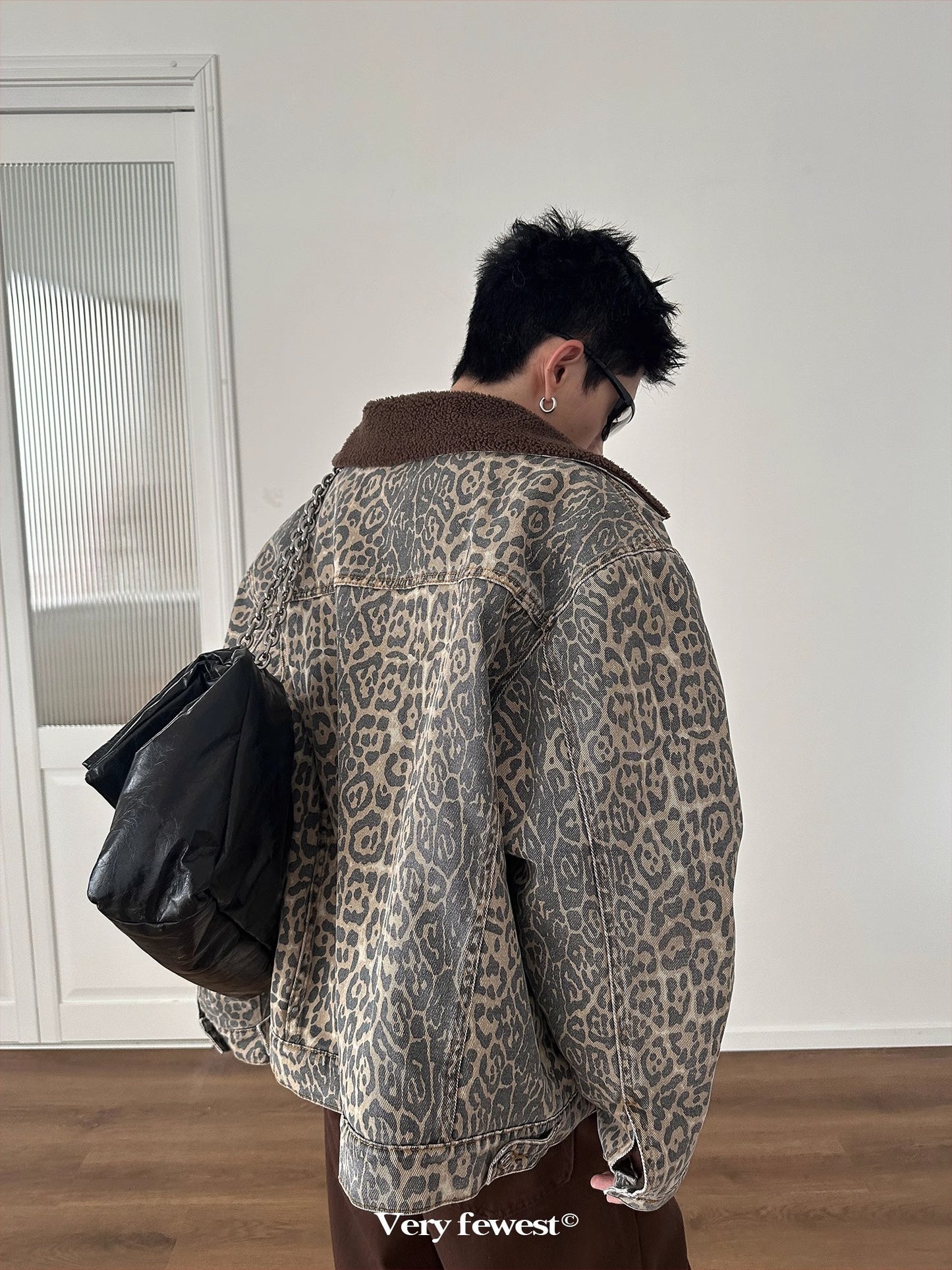 Washed Leopard Boa Neck Jacket WN8850