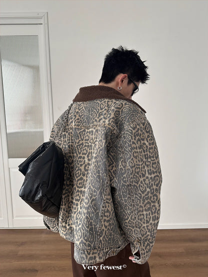 Washed Leopard Boa Neck Jacket WN8850