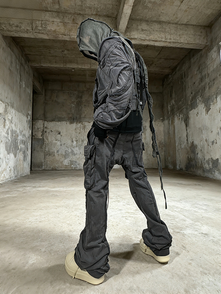 Pleated Flare Washed Cargo Pants WN22003