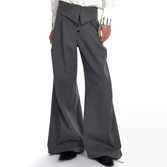Foldable Waist Pinstripe Flare Trousers WN20938