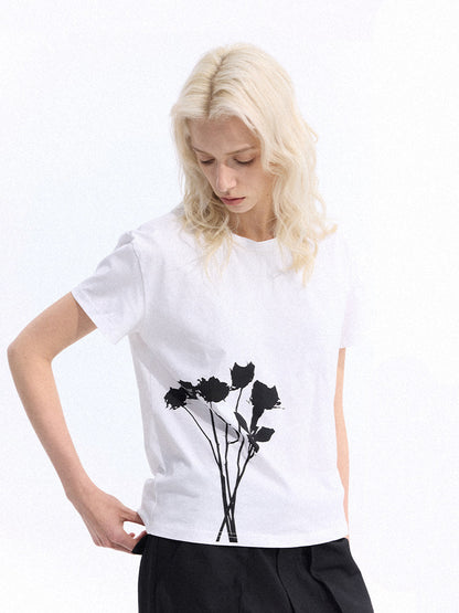 Flower Print Cotton Short Sleeve T-Shirt WN27117