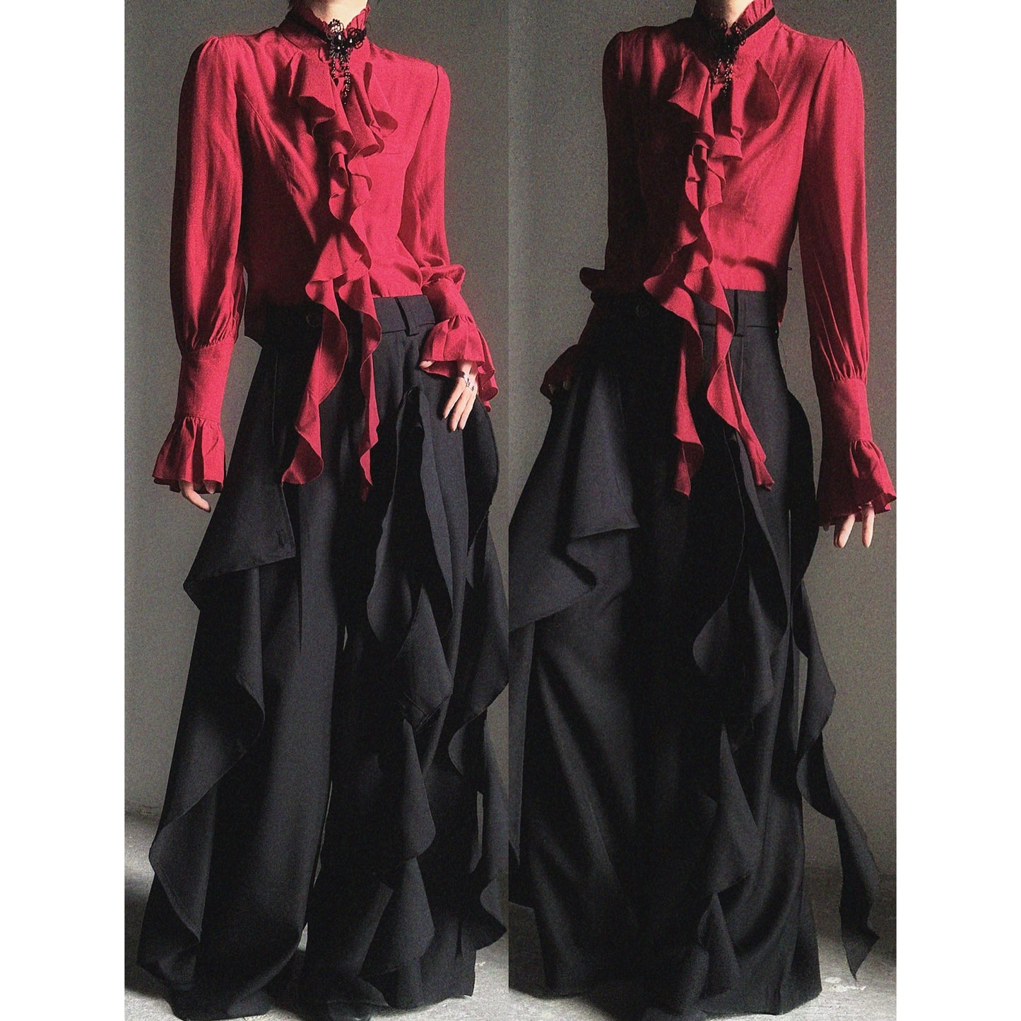 Layered Panel Drape Wide Leg Trousers WN23131