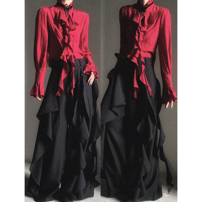 Layered Panel Drape Wide Leg Trousers WN23131