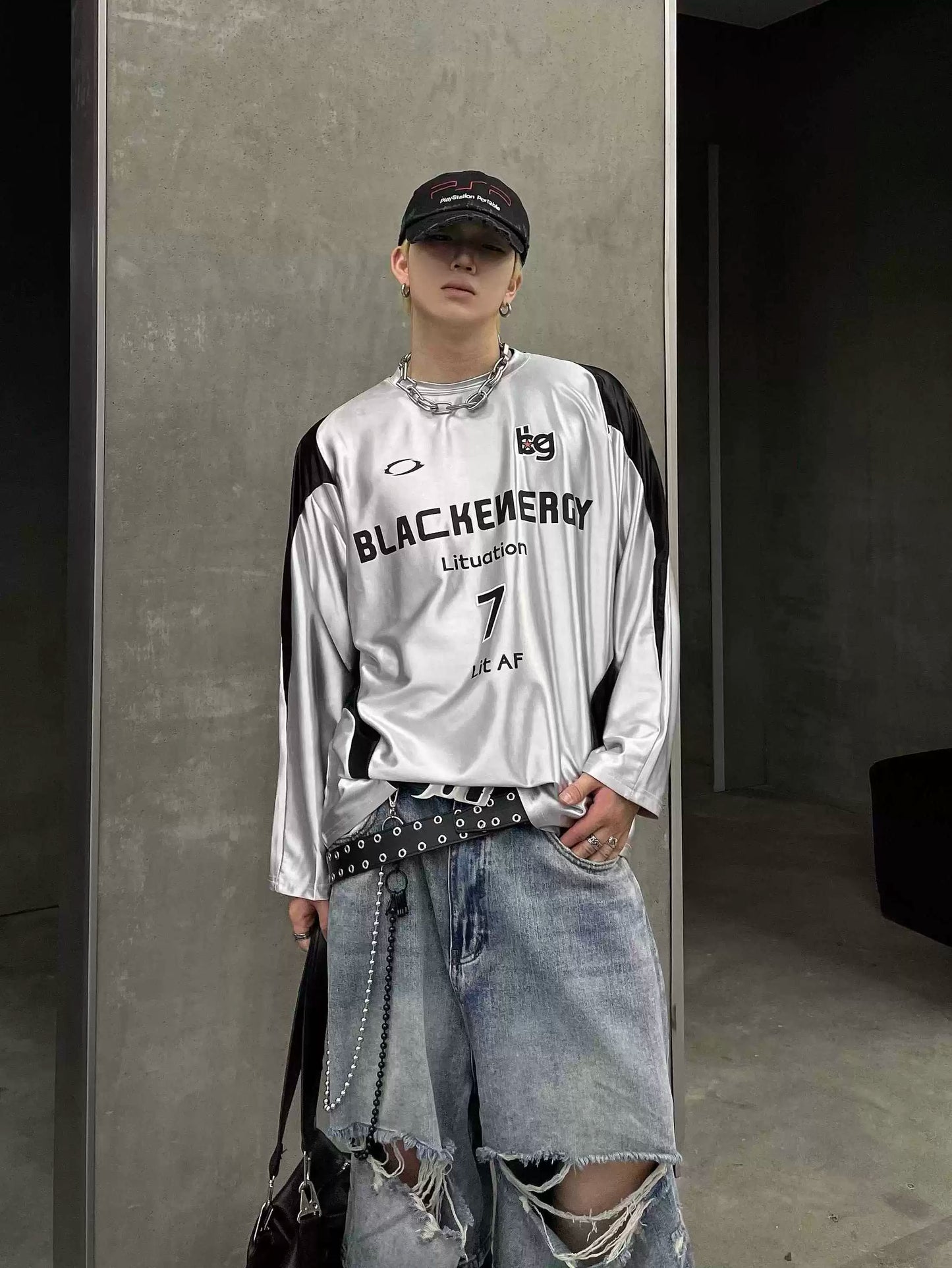 Splicing Contrasting Letters Oversize Long Sleeve T-shirt WN8191