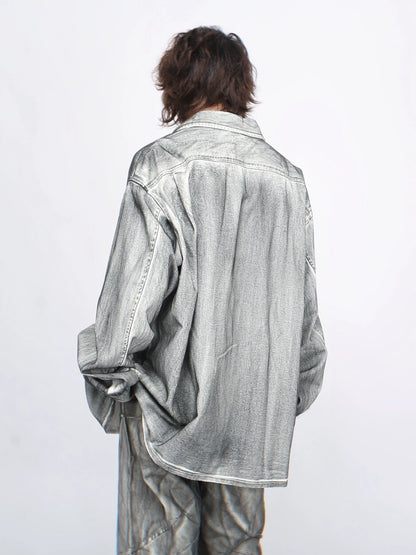 Spray Paint Denim Long Sleeve Shirt WN7707