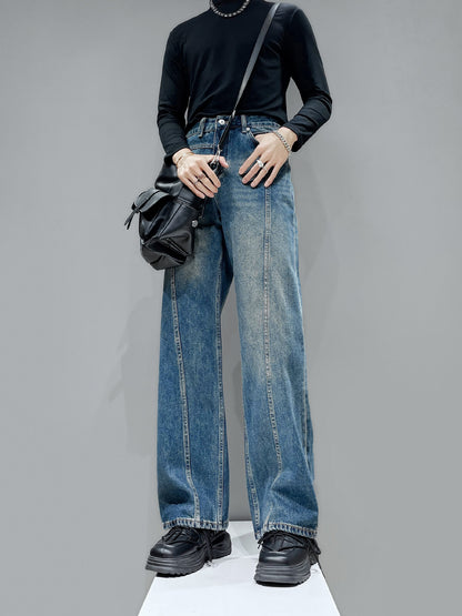 Pocket Patchwork Wide Leg Denim Jeans WN23913