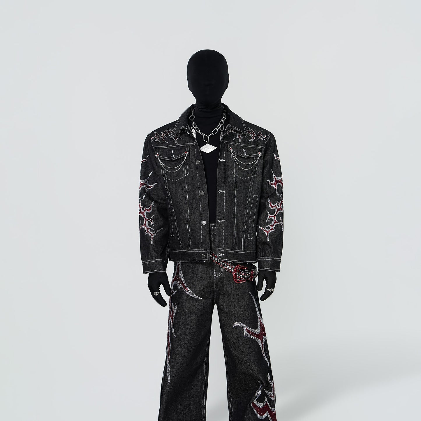 Rinestone Design Denim Jacket & Rinestone Design Wide Leg Pants Setup WN24296