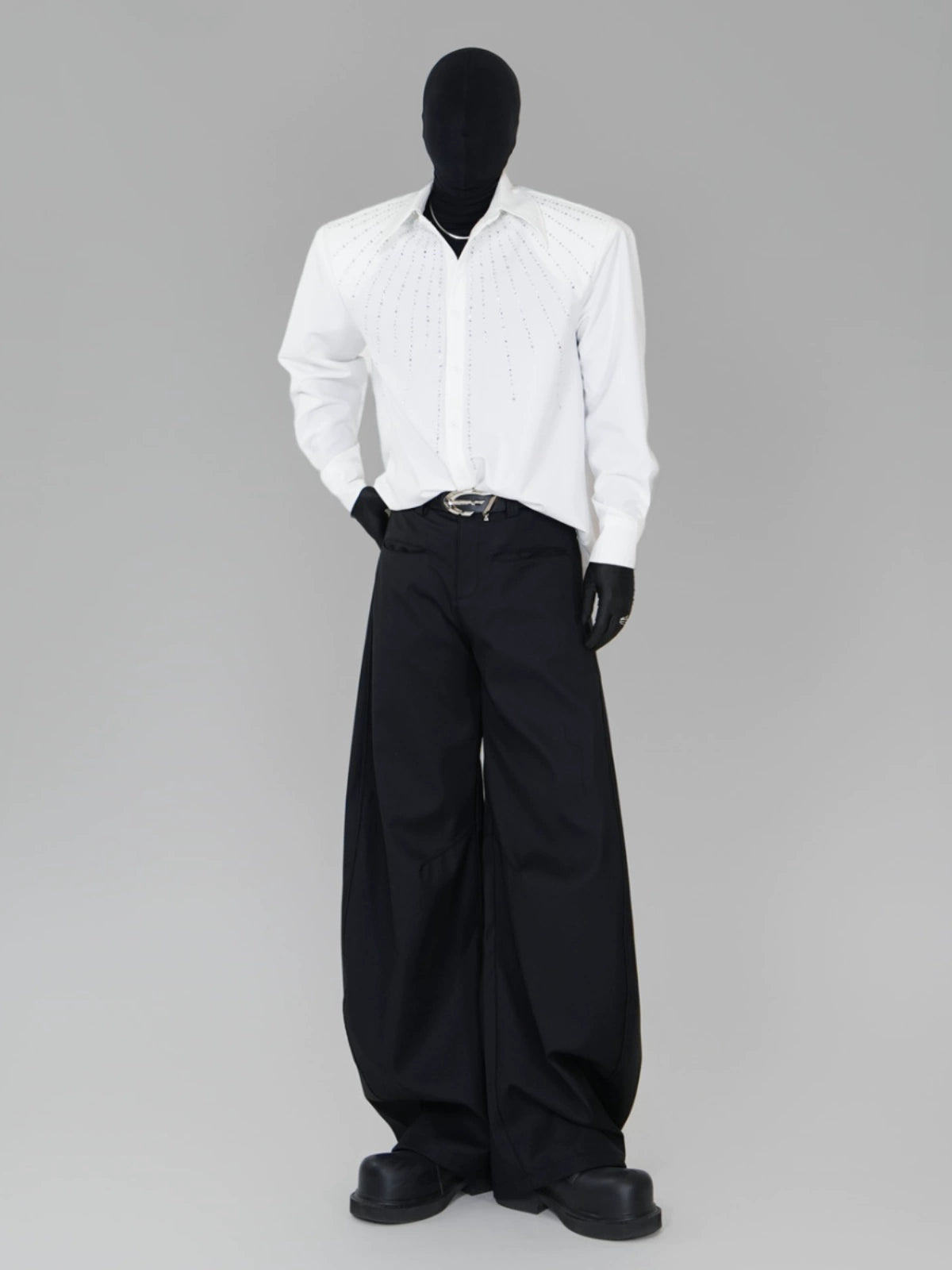 Rhinestone Oversize Long Sleeve Shirt WN17292