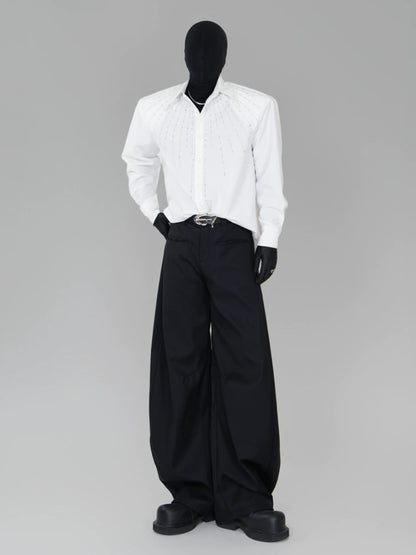 Rhinestone Oversize Long Sleeve Shirt WN17292