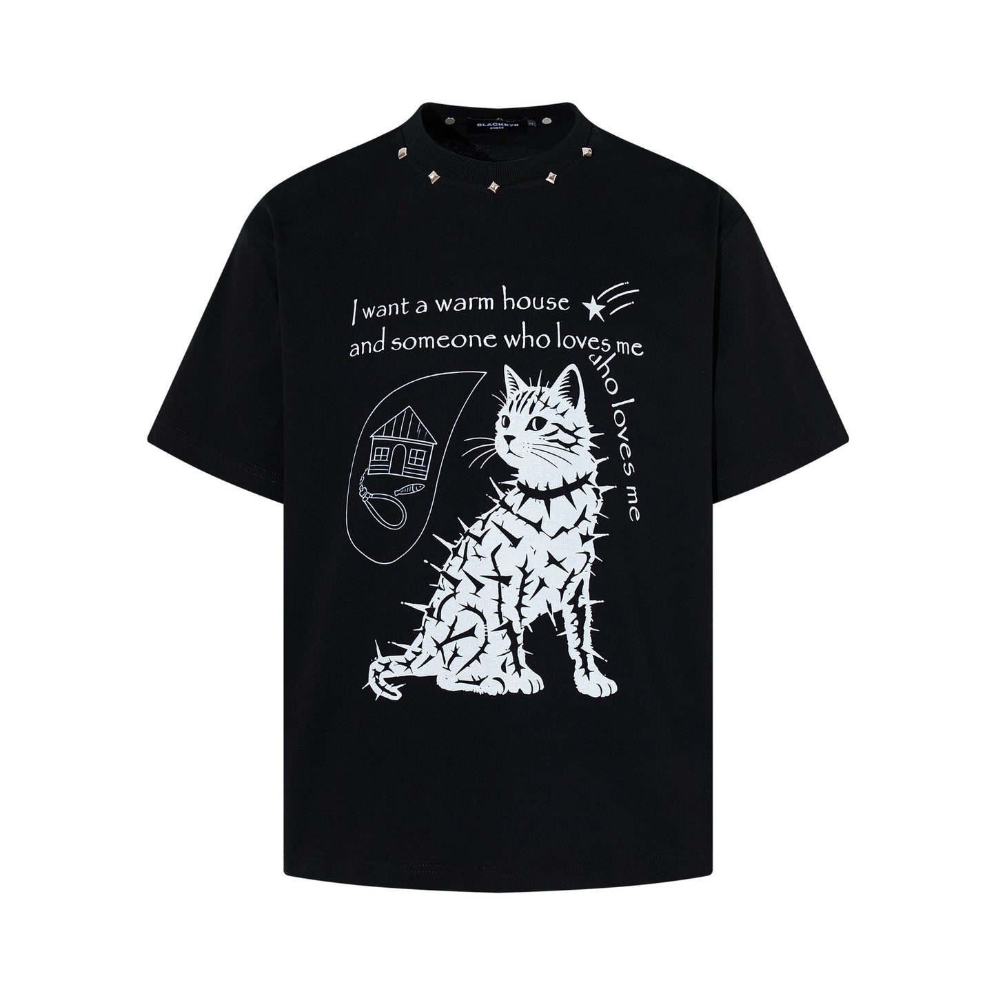 Stud Cat Print Short Sleeve T-Shirt WN25816