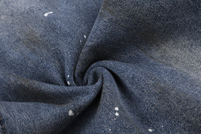 Washed Paint Damage Wide Leg Denim Jeans WN25394