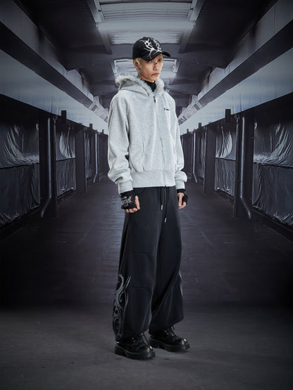 Fake Fur Deconstructed Cropped Zipper Hoodie WN22827