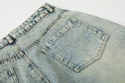 Washed Letter Print Wide Leg Denim Jeans WN25419