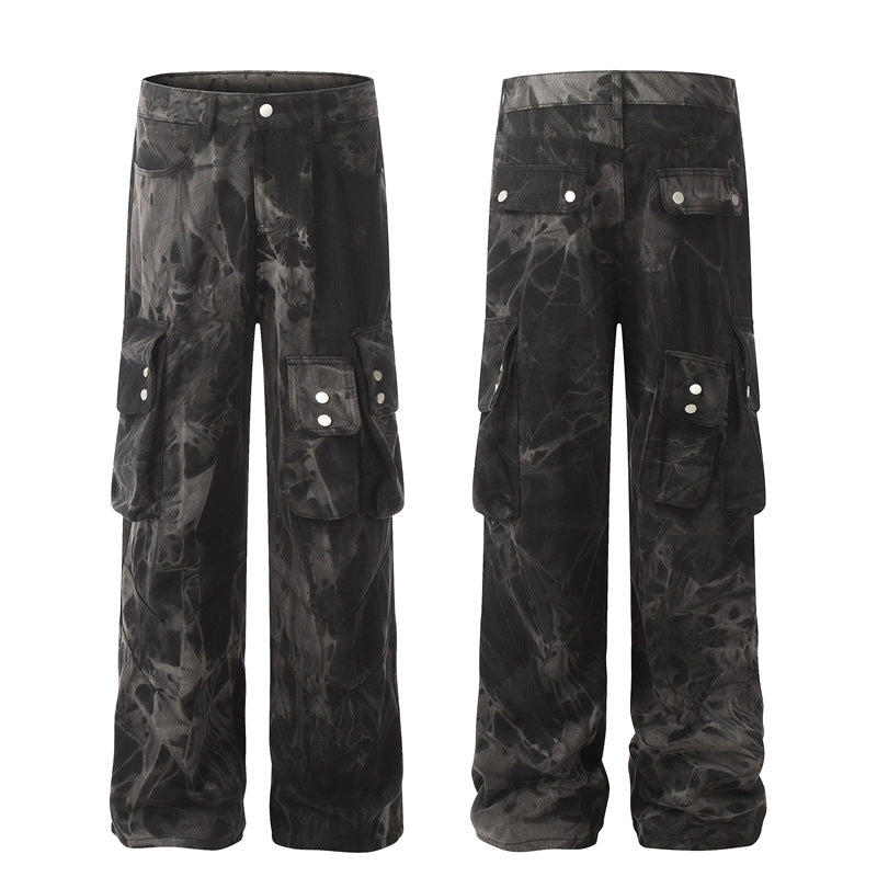 Tie-Dye Multi-Pocket Camouflage Cargo Denim Jeans WN11202