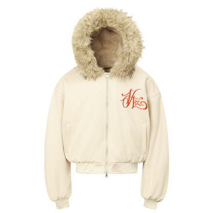 Hooded Embroidered Fake Fur Padded Jacket WN22201