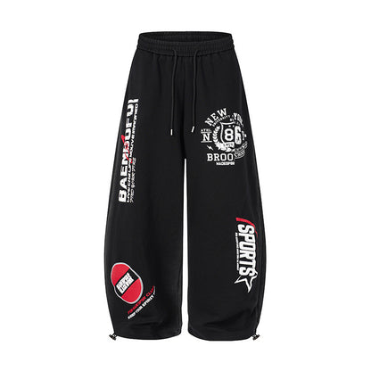 Letter Print Adjustable Hem Wide Leg Sweatpants WN27915