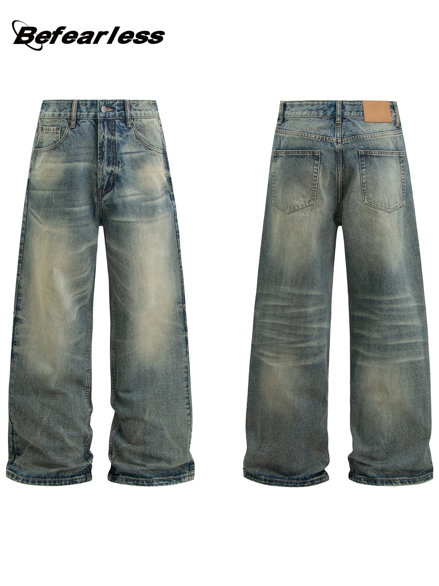 Washed Whisker Wide Leg Denim Jeans WN26283