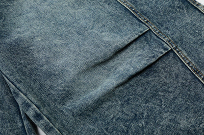 Washed Studs Panel Cropped Denim Half Jeans WN25766