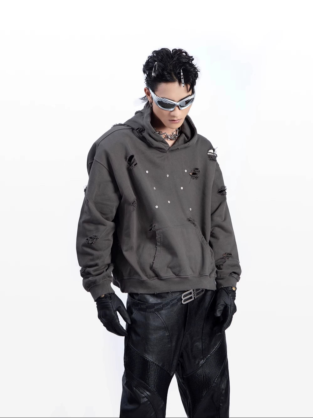 Washed Damage Pullover Hoodie WN9219