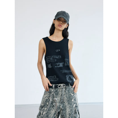 Graffiti Print Ribbed Texture Tank Top WN18248