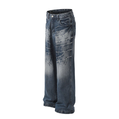 Washed Whisker Straight Denim Jeans WN25902