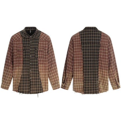 Plaid Washed Damage Long Sleeve Shirt WN25603