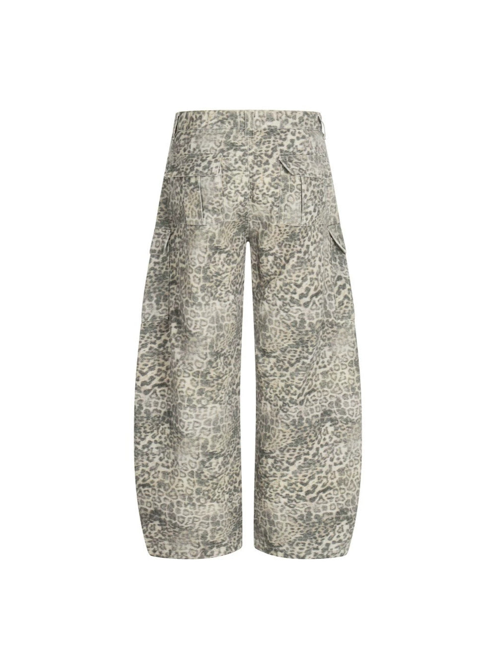 Leopard Print Washed Multi-Pocket Wide Leg Denim Jeans WN27926