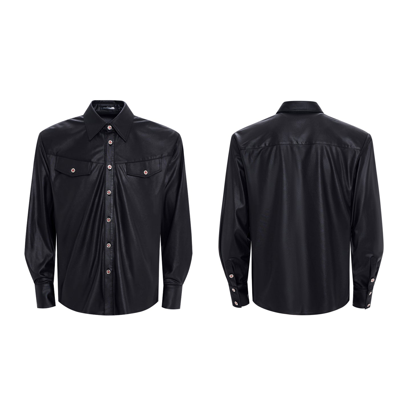 Acetate Texture Shoulder-Pad Long Sleeve Shirt WN23288