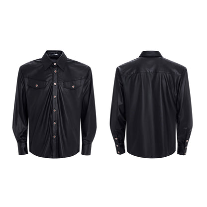 Acetate Texture Shoulder-Pad Long Sleeve Shirt WN23288