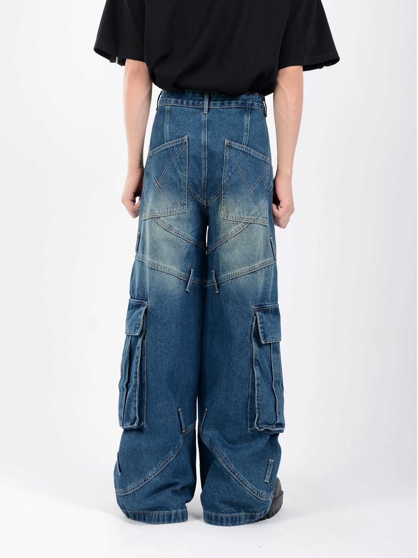 Multi Pocket Workwear Wide-Leg Cargo Denim Jeans WN6094