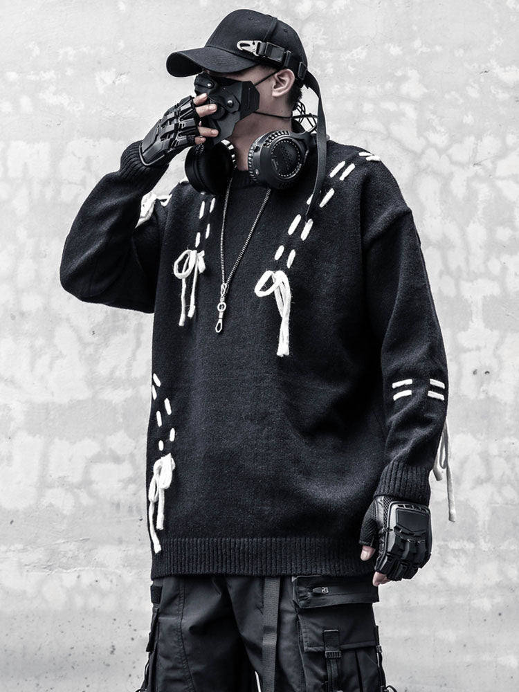 Drawstring Color Block Long Sleeve Knit Sweater WN22586