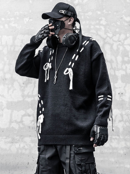 Drawstring Color Block Long Sleeve Knit Sweater WN22586