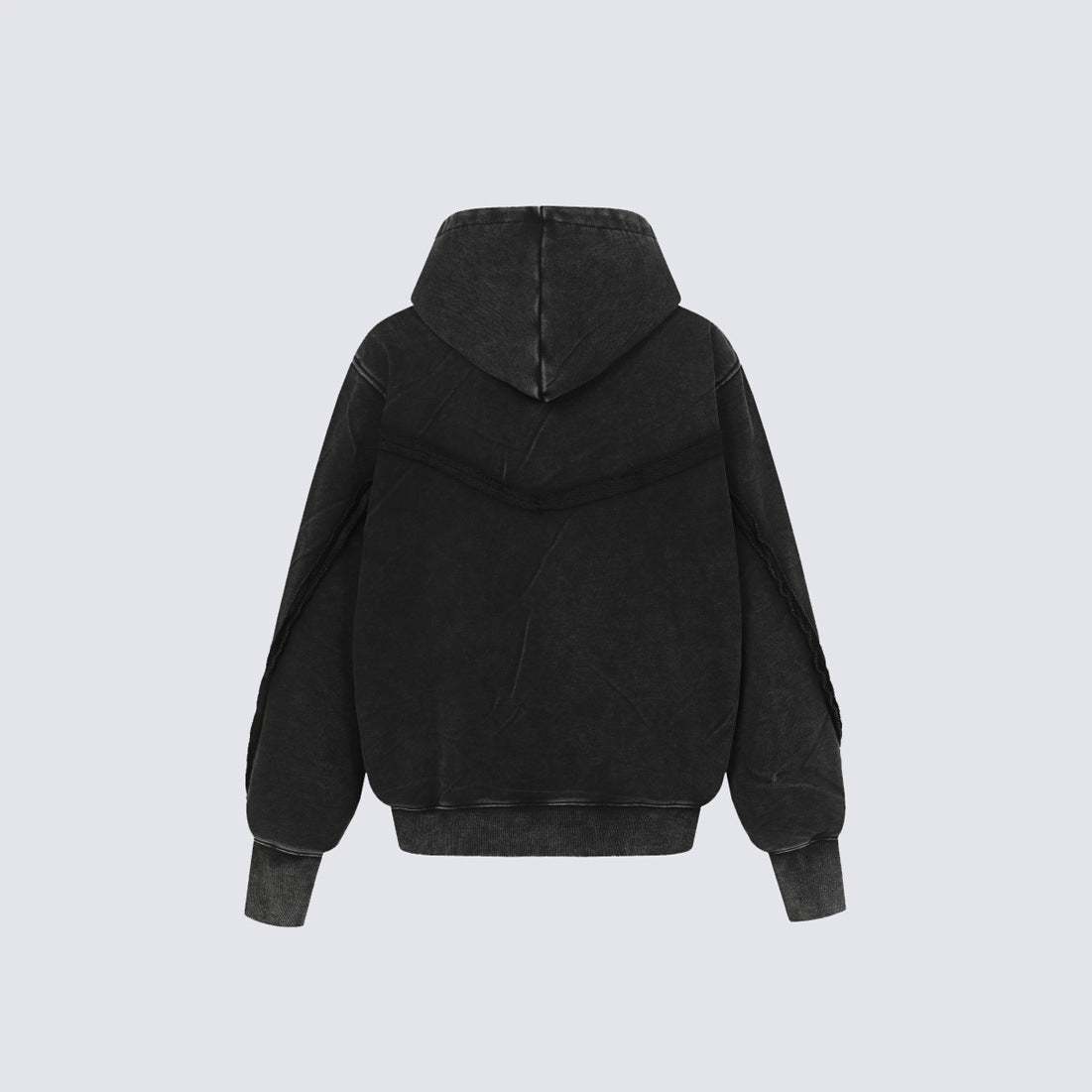 Diagonal Zipper Deconstructed Washed Oversize Hoodie WN27849