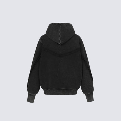 Diagonal Zipper Deconstructed Washed Oversize Hoodie WN27849