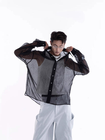 Sheer Draped Oversize Long Sleeve Shirt WN20643