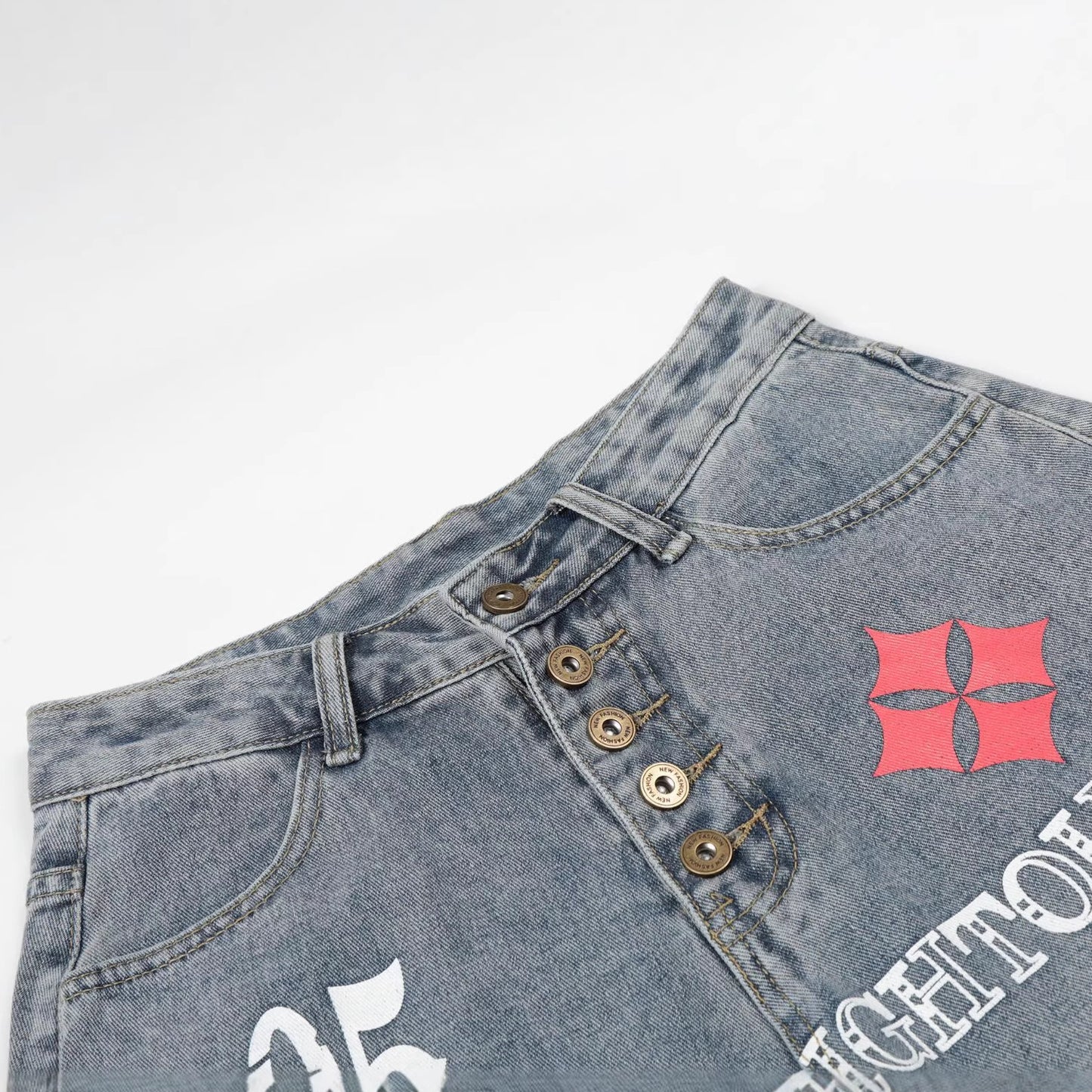 Button Fly Curved Wide Leg Denim Jeans WN25733