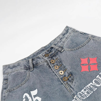 Button Fly Curved Wide Leg Denim Jeans WN25733