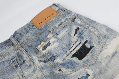 3D Print Damage Washed Wide Leg Denim Jeans WN27953