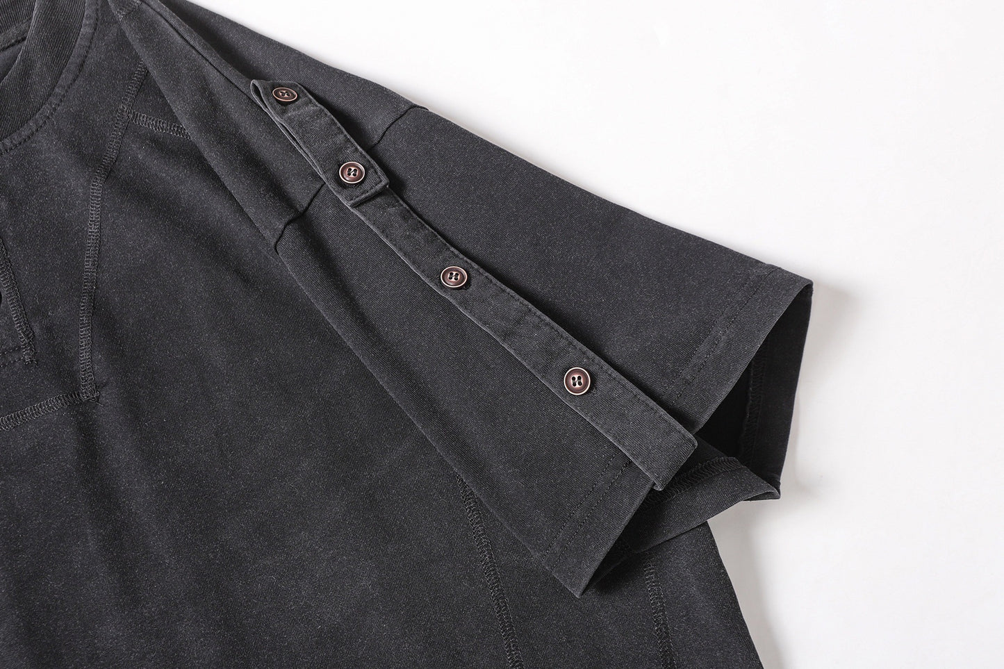 Semi-Open Collar Washed Short Sleeve T-Shirt WN25641