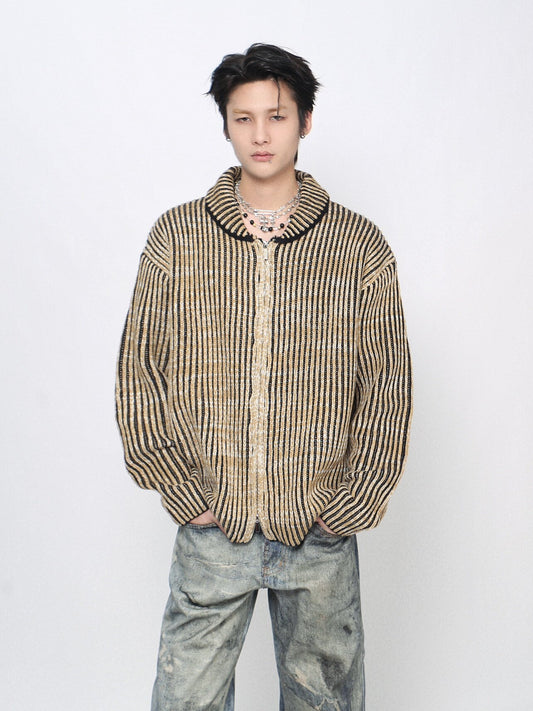 Gradient Stripe Knit Zipper Cardigan WN24467