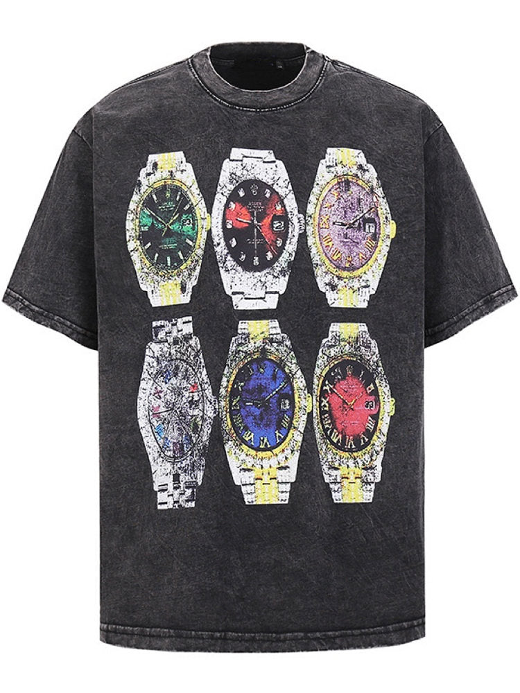 Oversize Vintage Wash Watch Graphic Short Sleeve T-Shirt WN24436