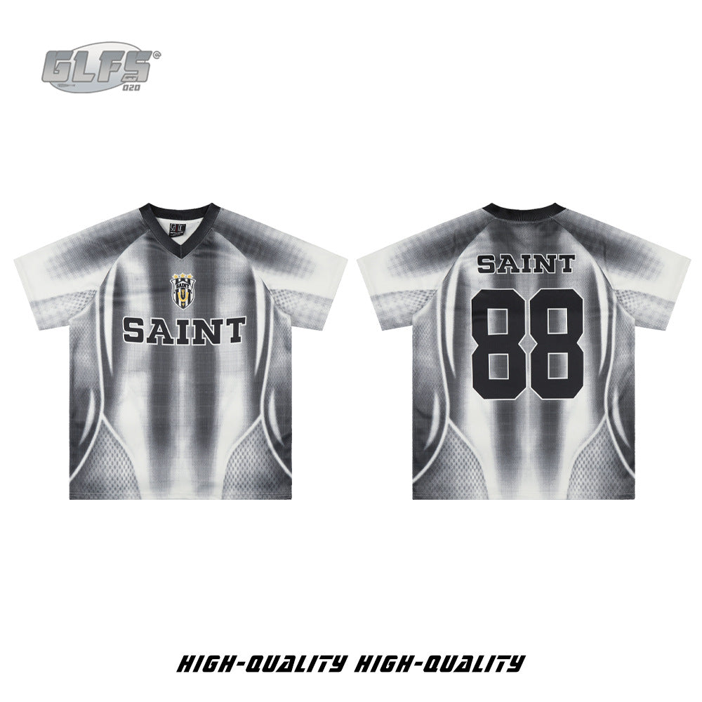 Sporty Number 88 Striped V-Neck Short Sleeve T-Shirt WN26553