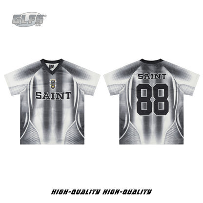 Sporty Number 88 Striped V-Neck Short Sleeve T-Shirt WN26553
