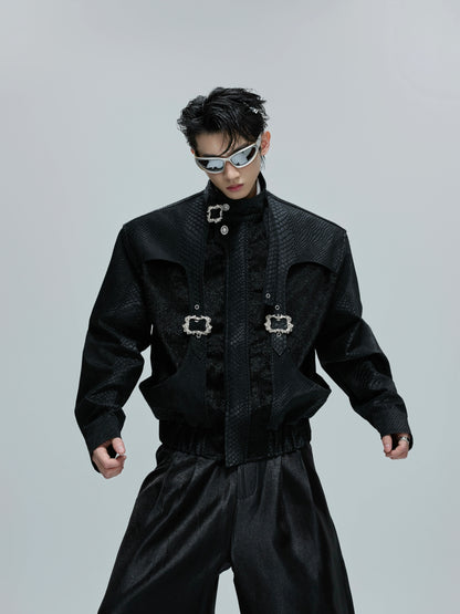 Snake Design Metal Button PU Leather Short Jacket WN21705